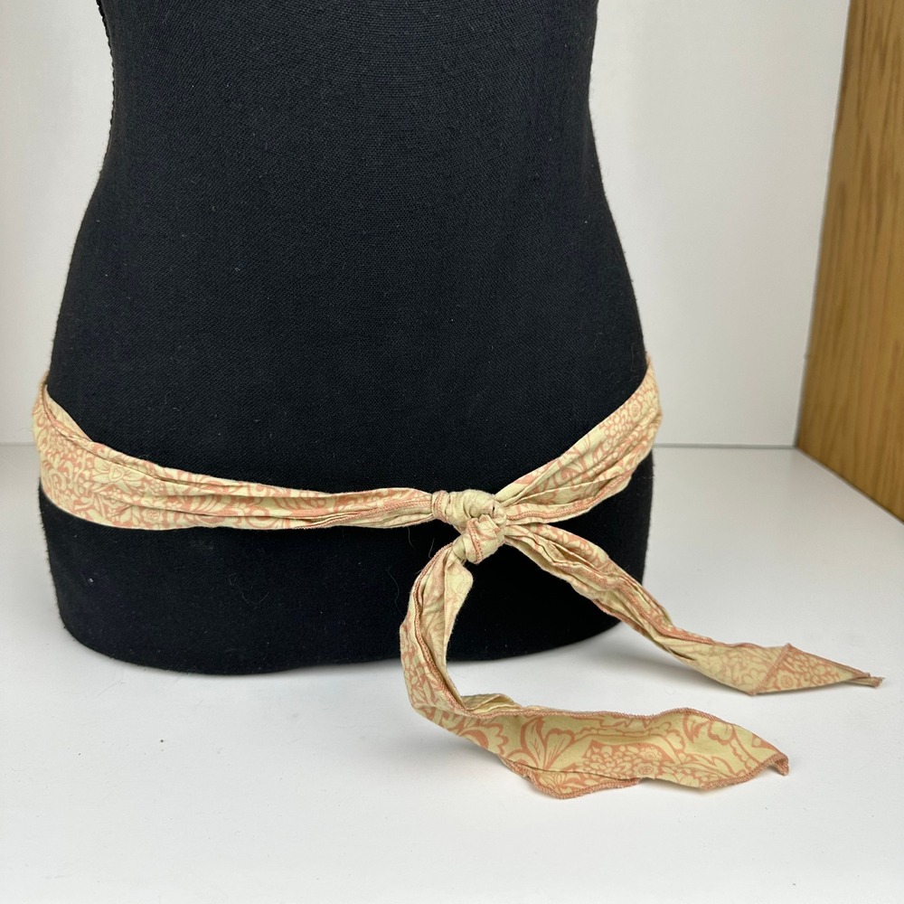 Peach Floral Paisley Fabric Tie Belt Sash Boho Lightweight Headband Scarf 59in